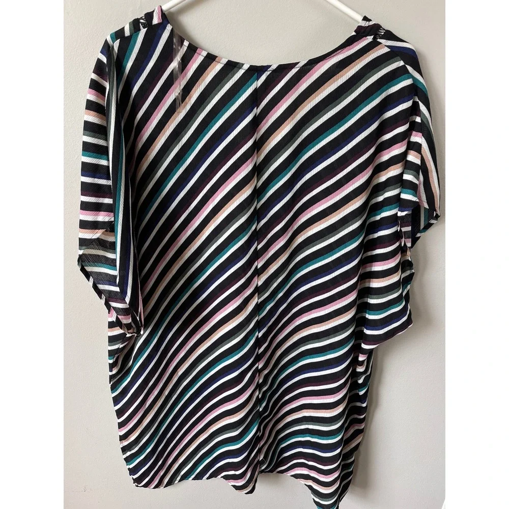 Kona Sol Women L Multi-Color Diagonal Stripe V-Neck Swim Cover Up Top Crochet